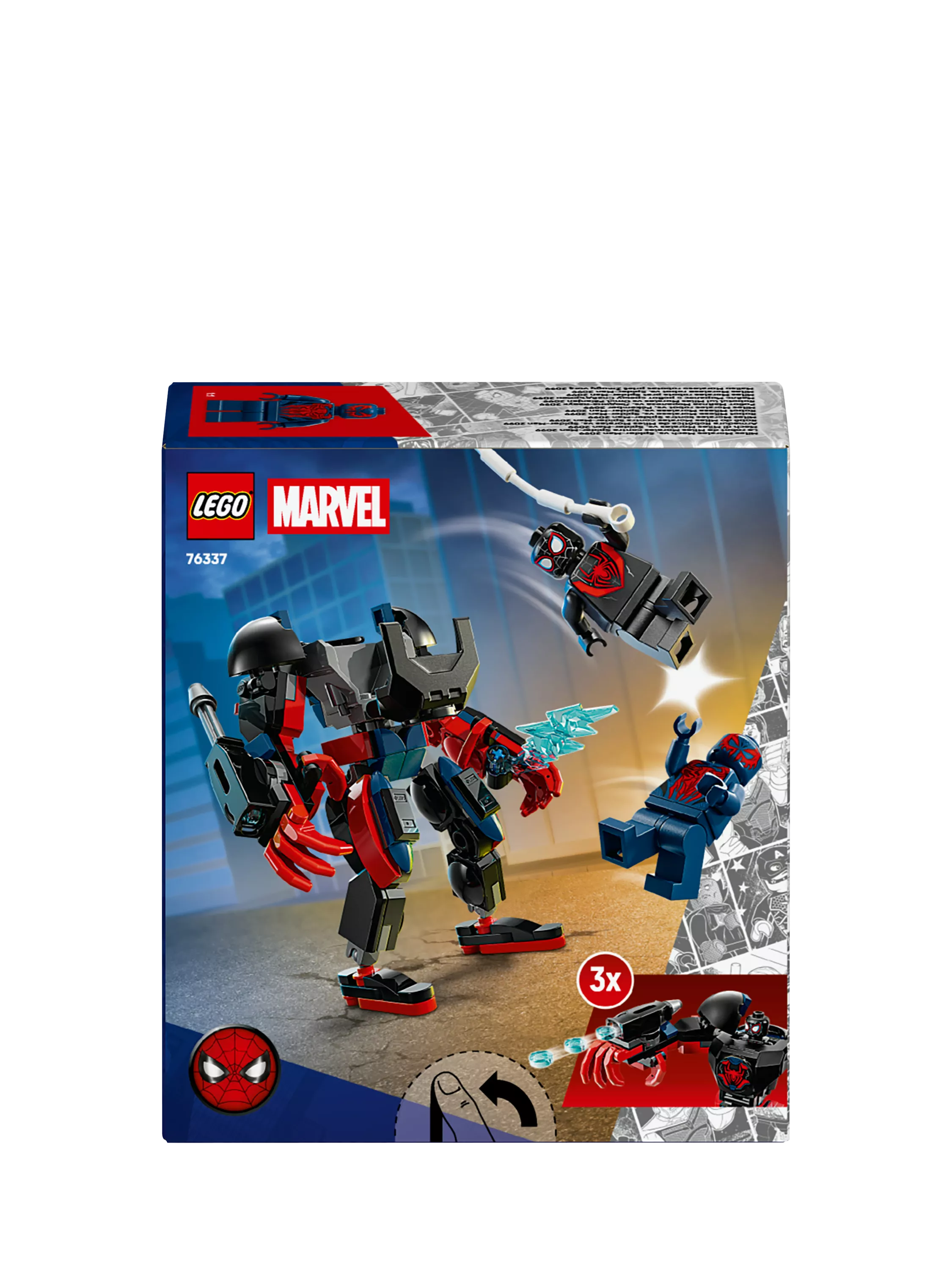 LEGO Miles Morales Mech vs Spider-Man 2099, imported from the UK