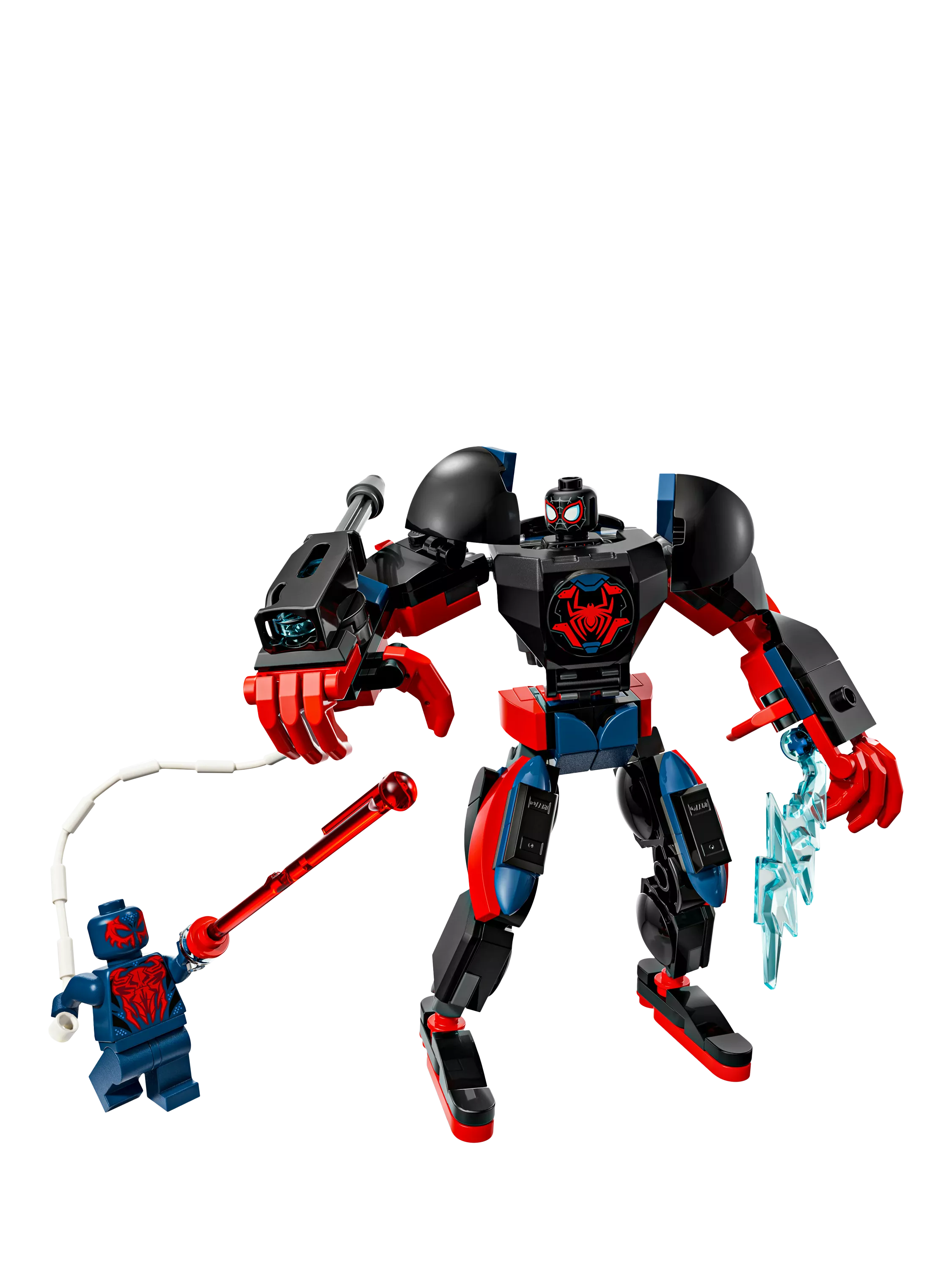 LEGO Miles Morales Mech vs Spider-Man 2099, imported from the UK