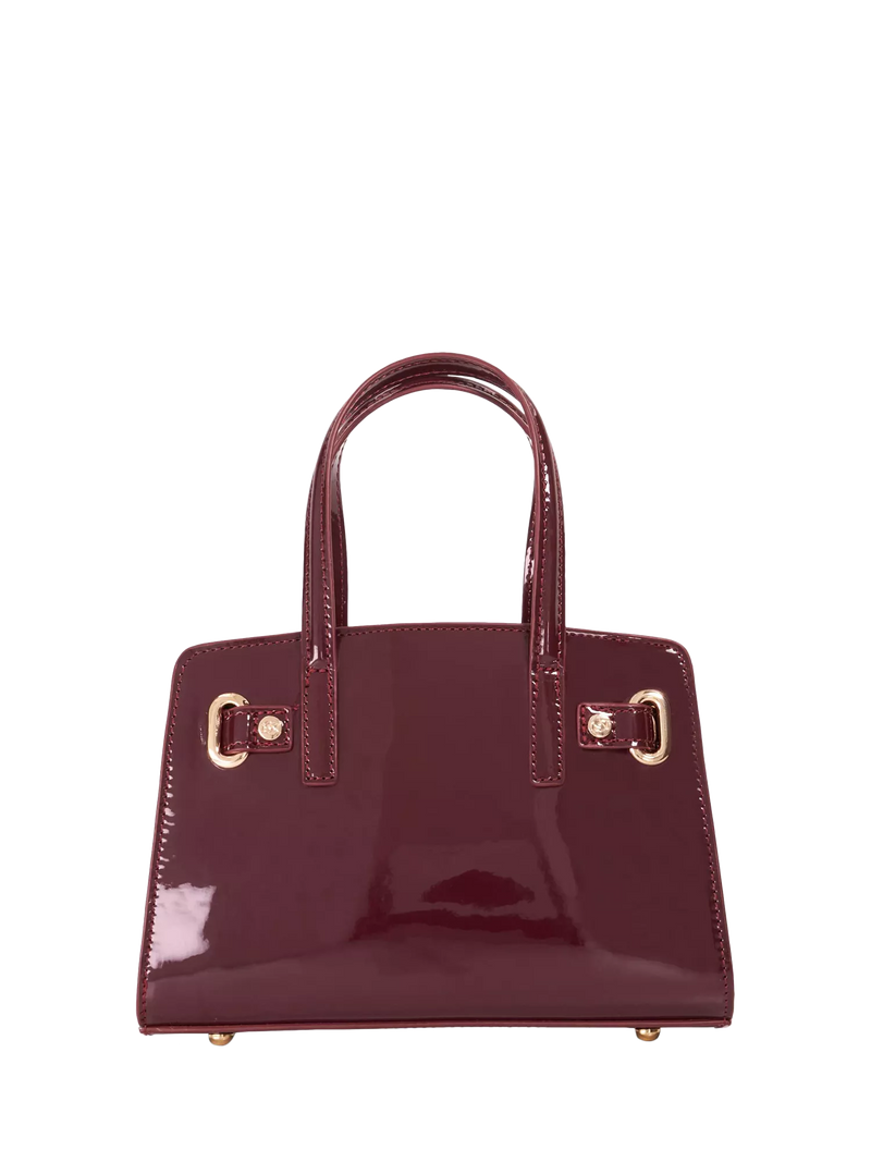Dune London burgundy leather grab bag with belted detail, imported from the UK