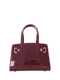 Dune London burgundy leather grab bag with belted detail, imported from the UK