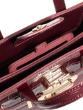 Dune London burgundy leather grab bag with belted detail, imported from the UK