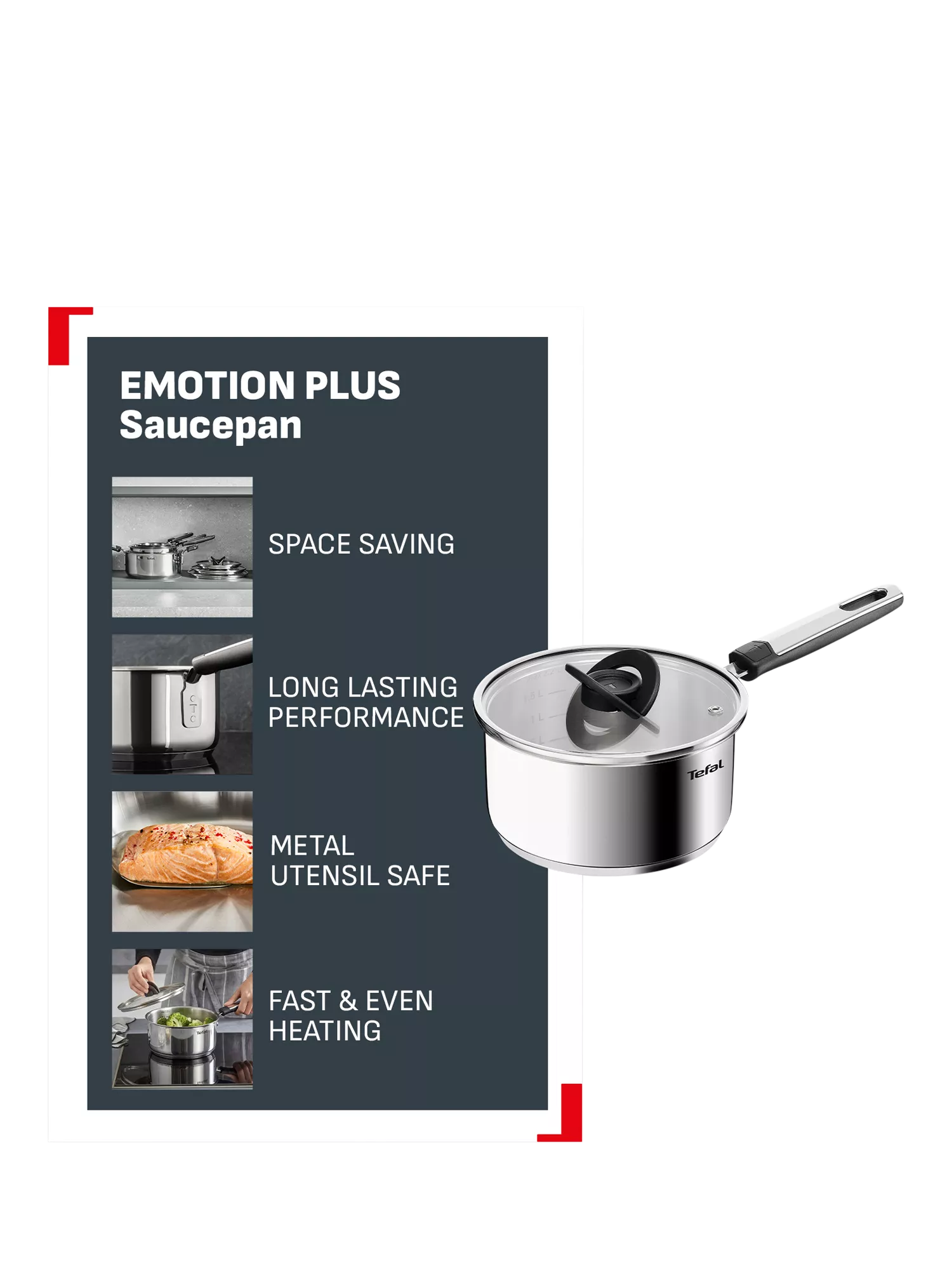 Tefal Emotion Plus stainless steel saucepan, imported from the UK
