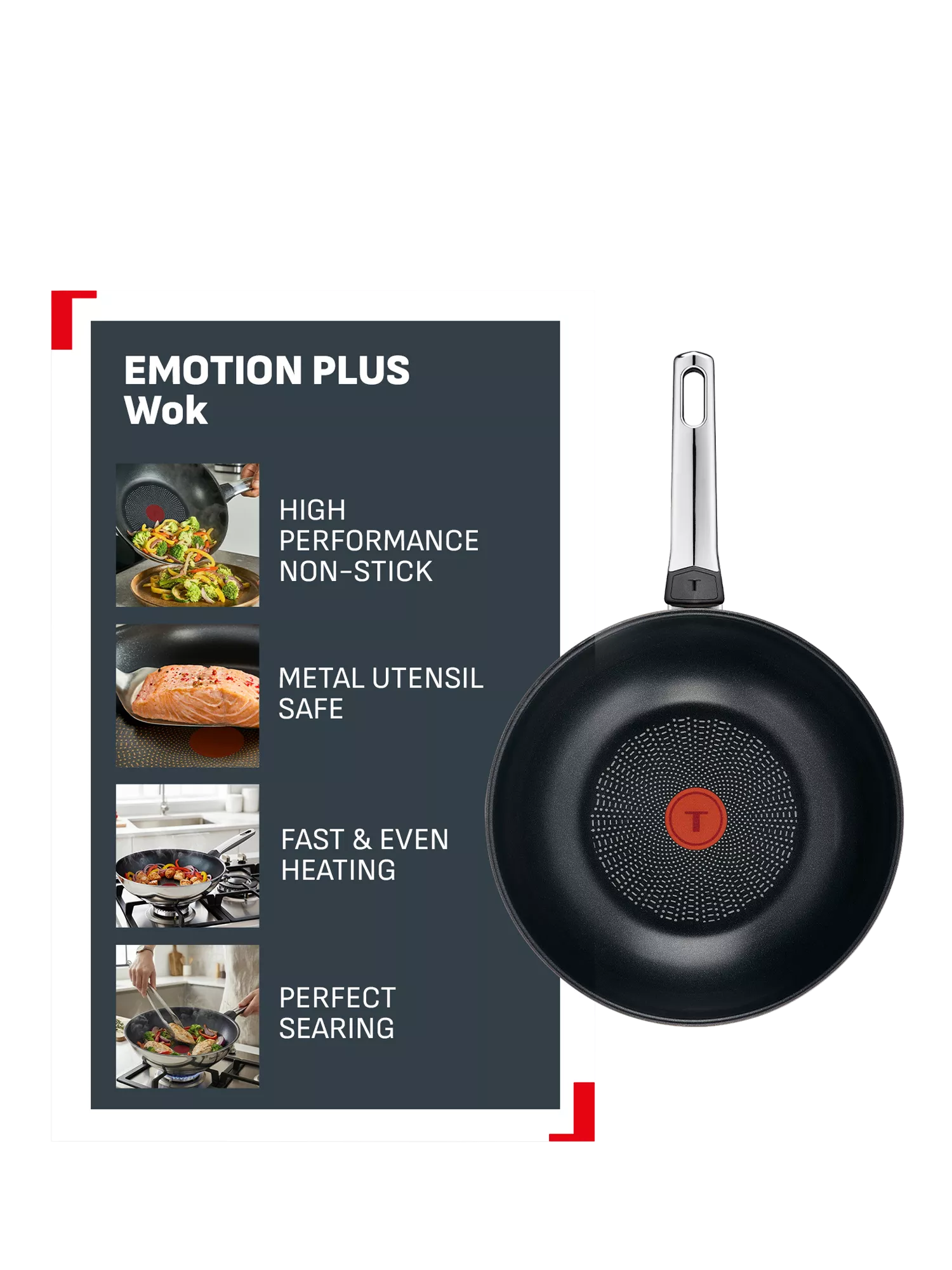 Tefal Emotion Plus stainless steel non-stick wok 28cm - British product