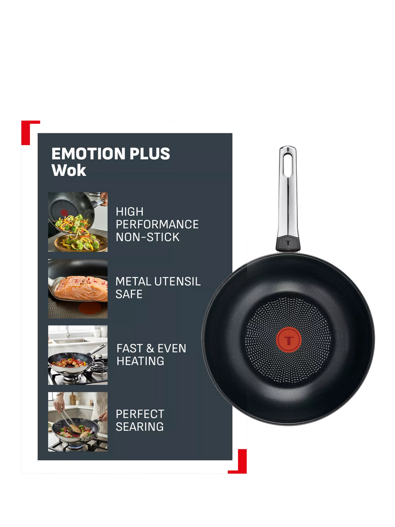 Tefal Emotion Plus stainless steel non-stick wok 28cm - British product