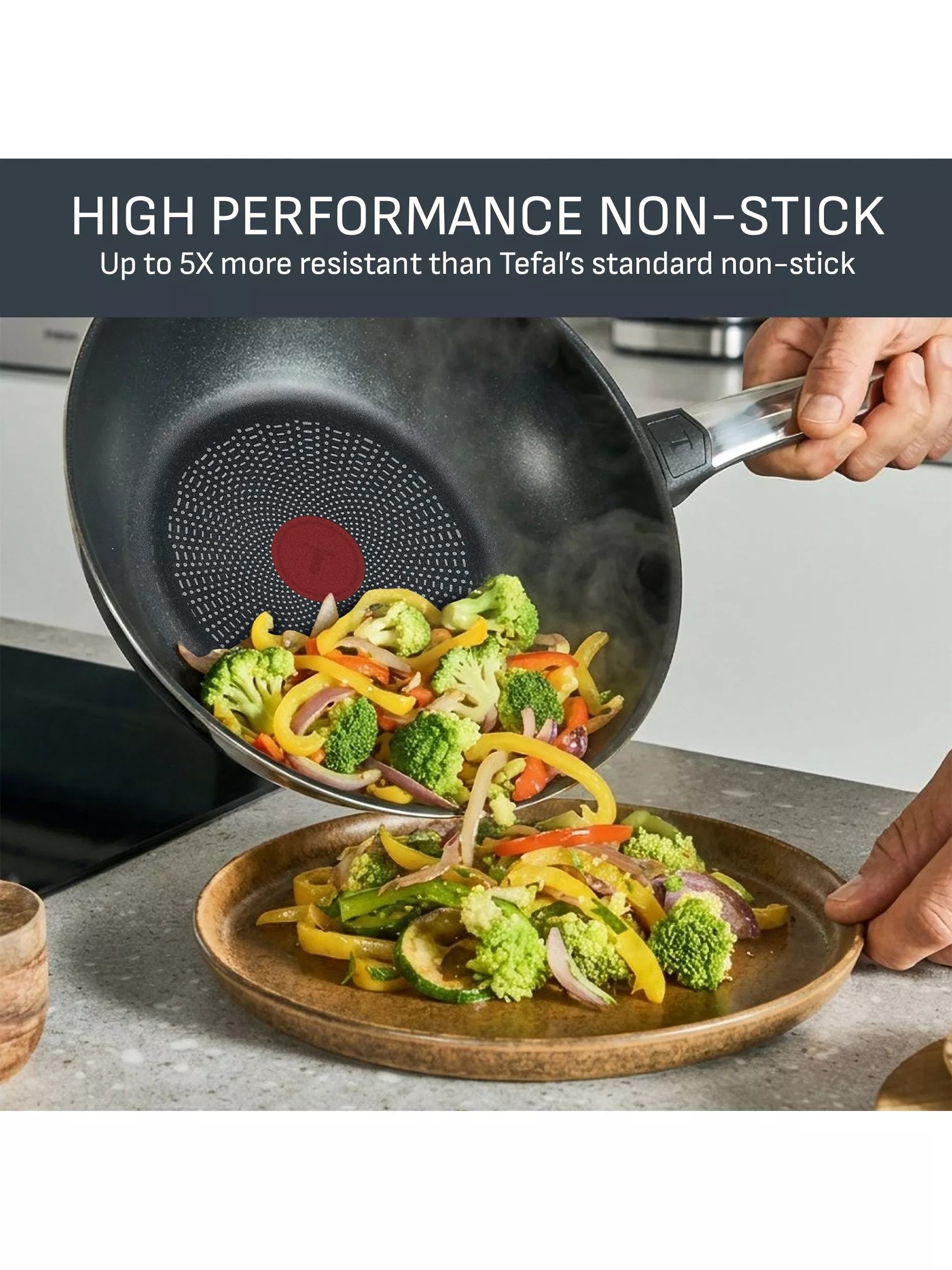 Tefal Emotion Plus stainless steel non-stick wok 28cm - British product