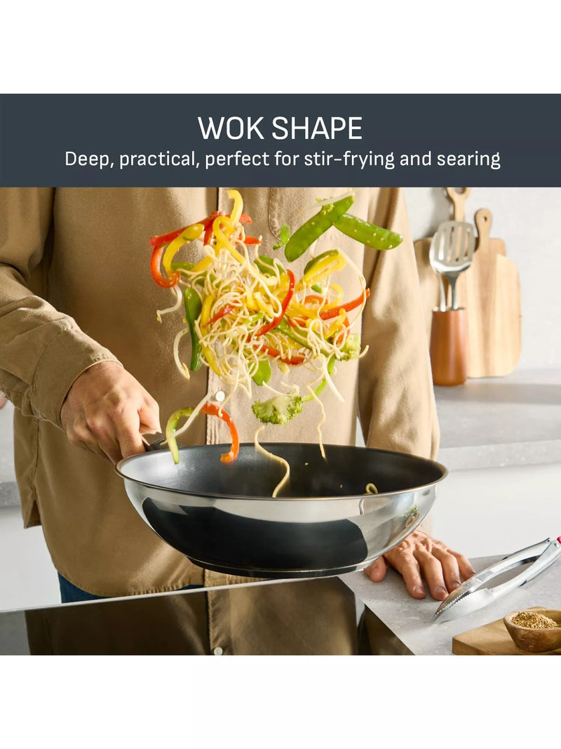 Tefal Emotion Plus stainless steel non-stick wok 28cm - British product