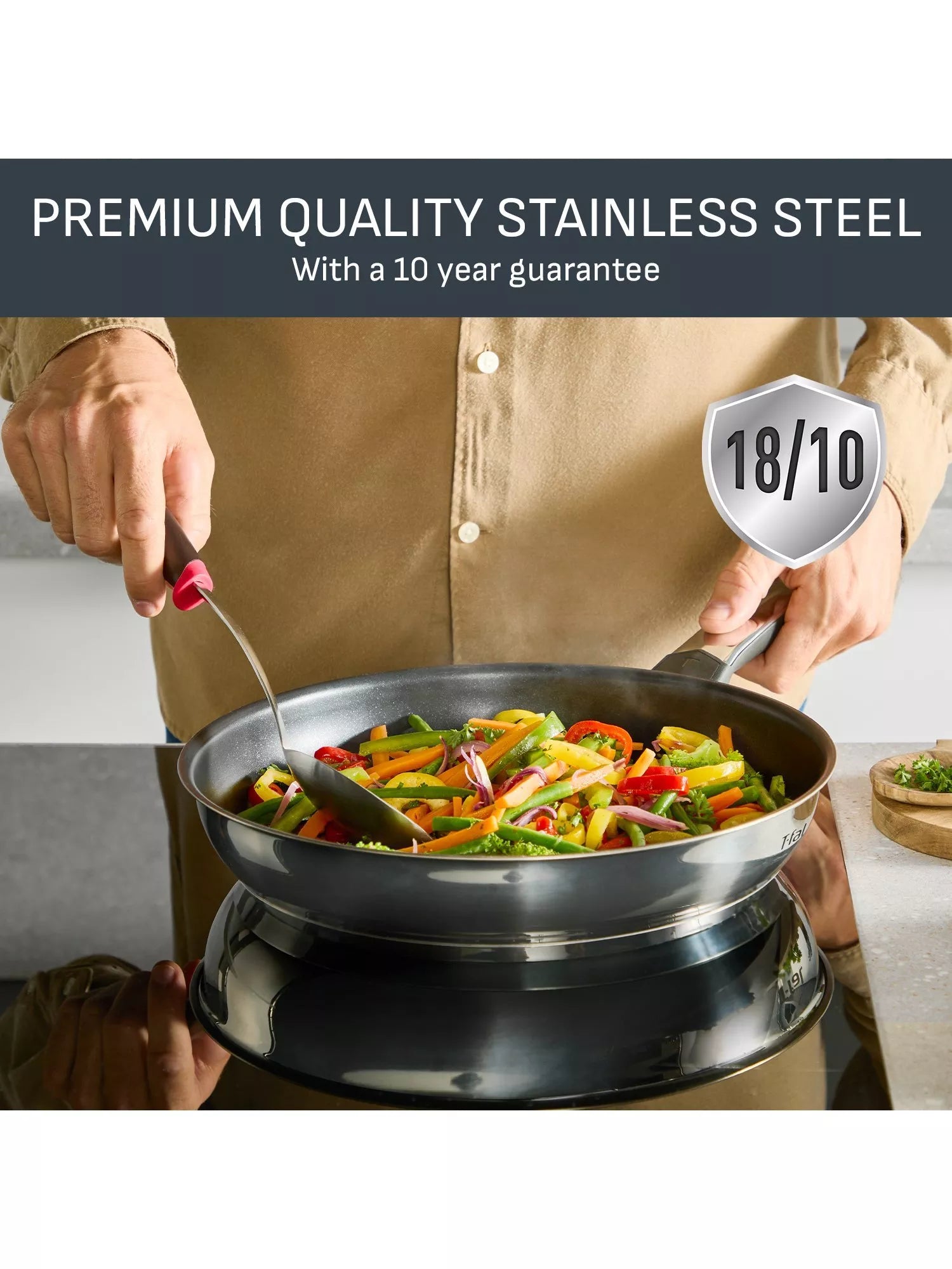 Tefal Emotion Plus stainless steel non-stick wok 28cm - British product