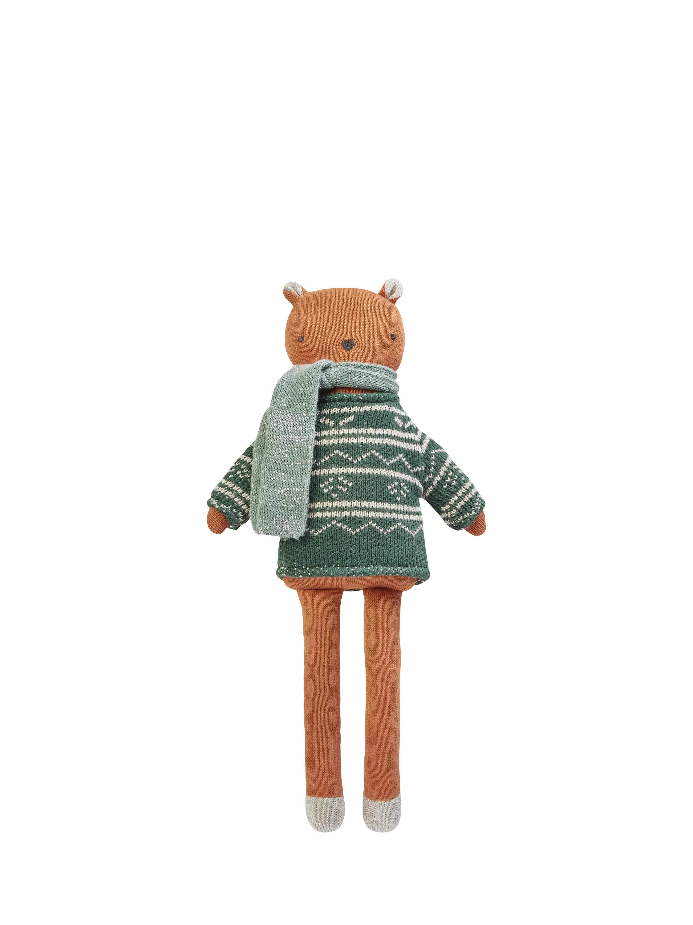 Avery Row knitted squirrel toy with Fair Isle jumper and scarf - British product