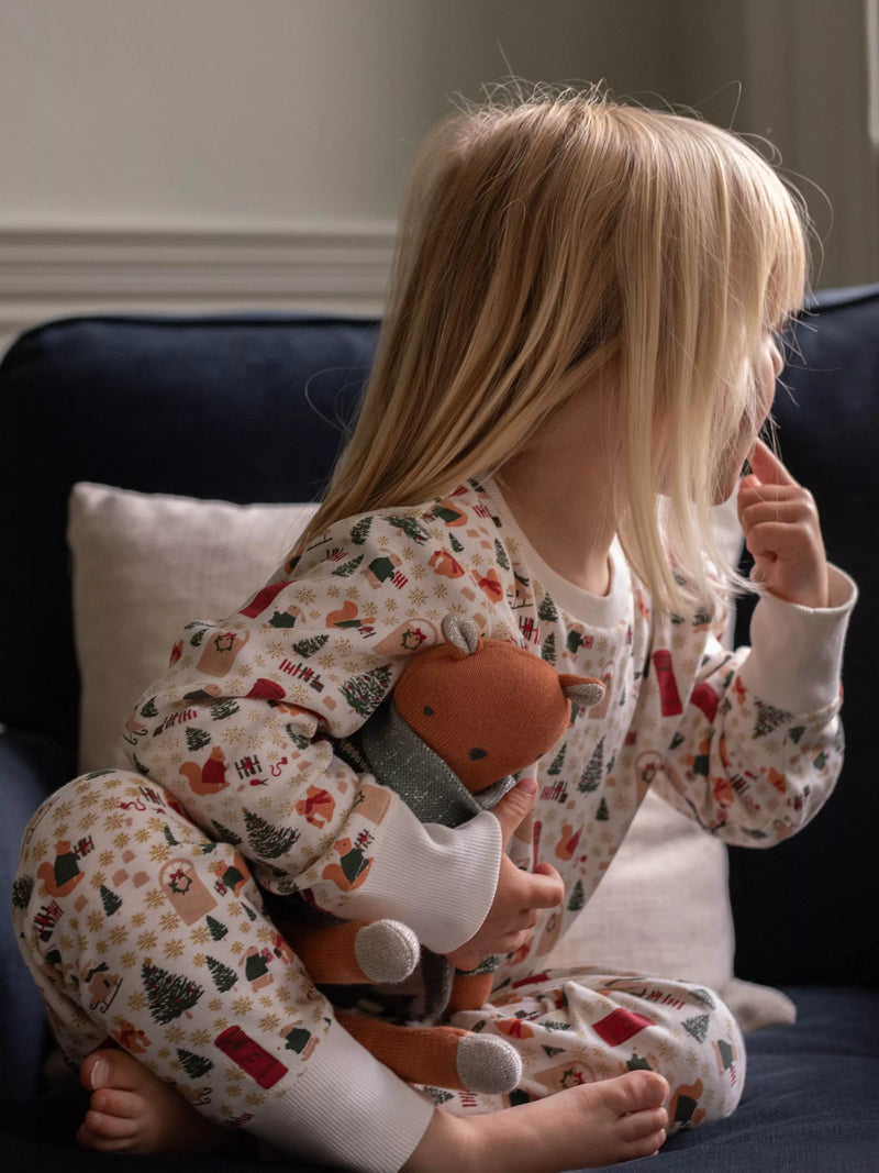 Avery Row knitted squirrel toy with Fair Isle jumper and scarf - British product