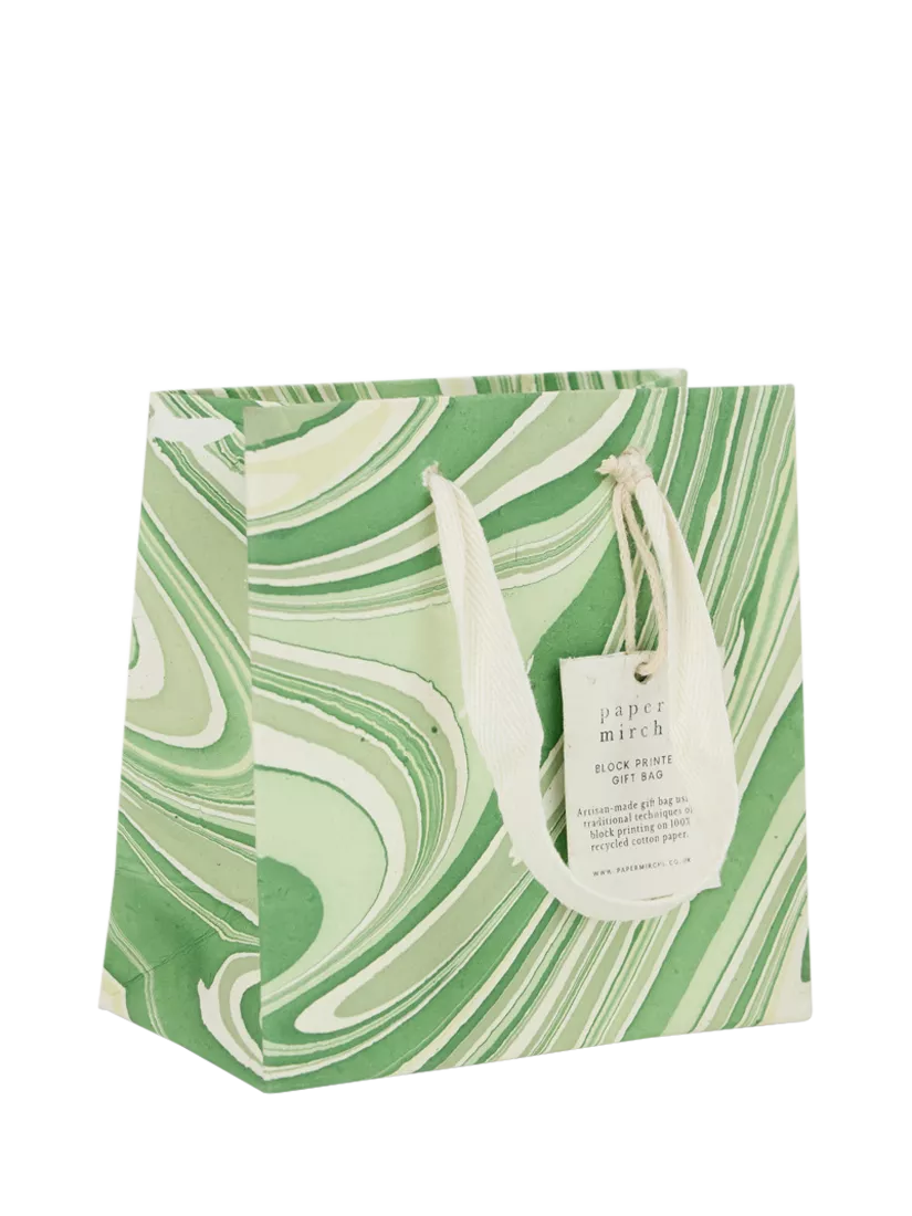 Paper Mirchi green marble gift bag 14cm, imported from the UK