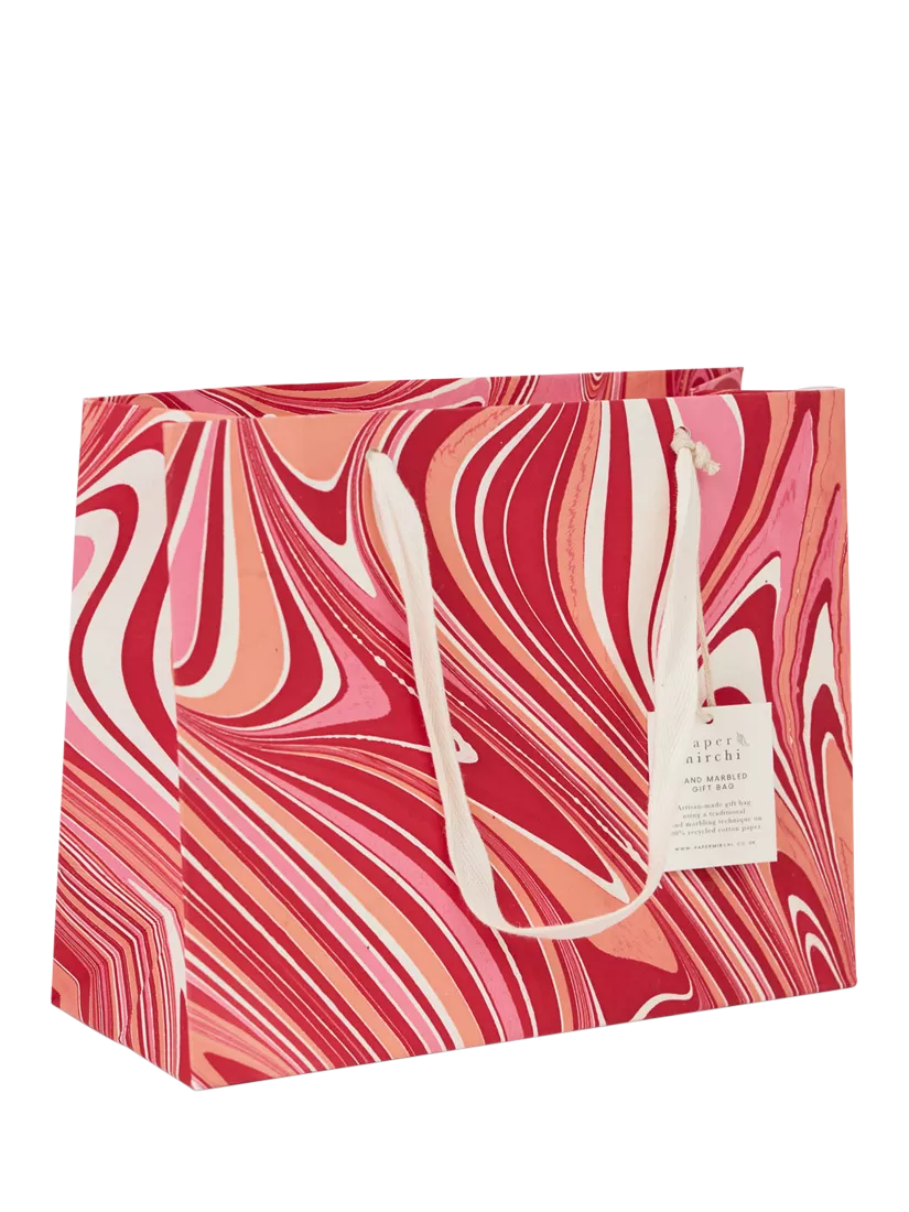 Paper Mirchi marble gift bag red/pink, imported from the UK