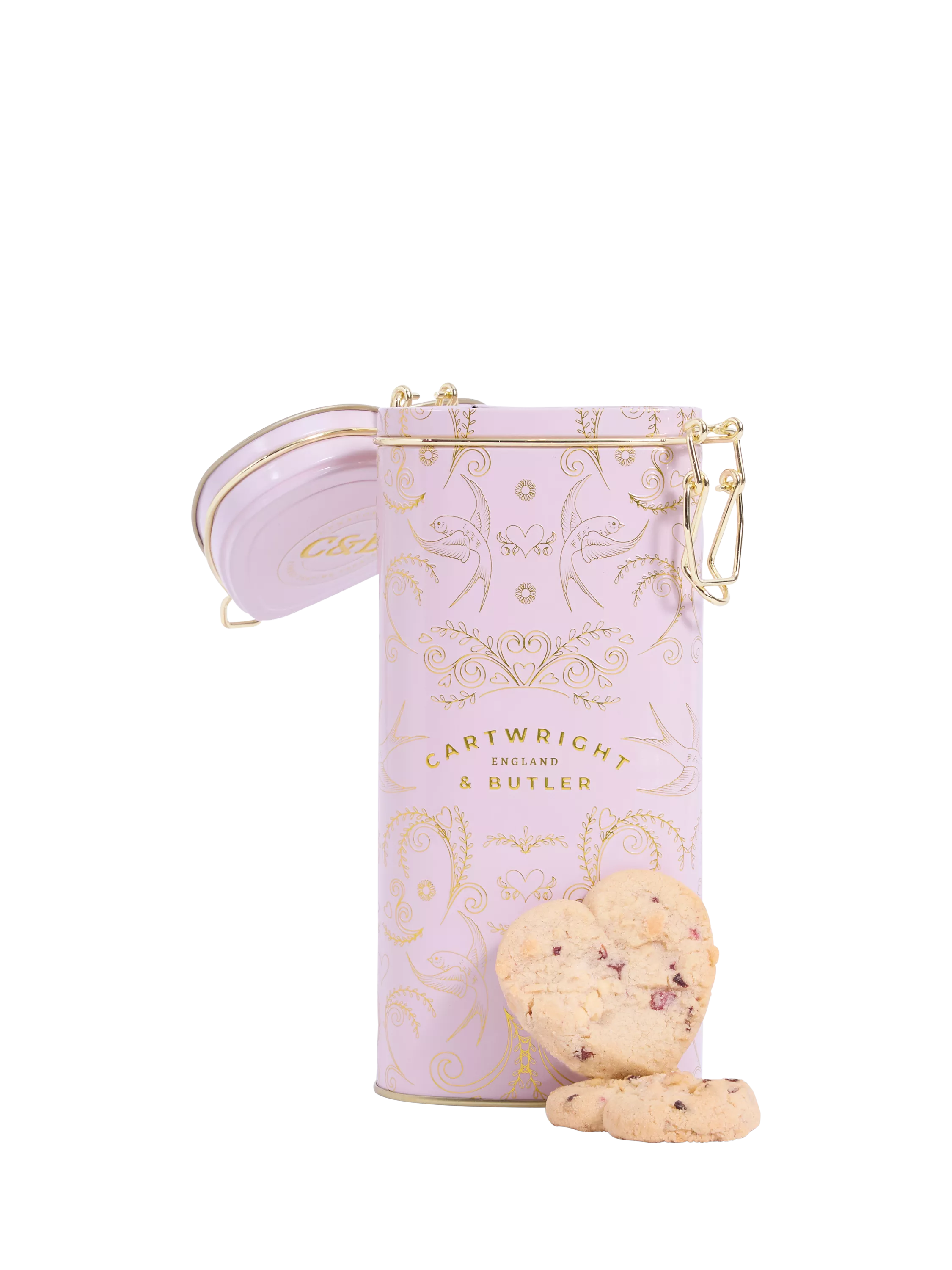 Cartwright & Butler heart-shaped biscuits tin raspberry white chocolate 200g - British product