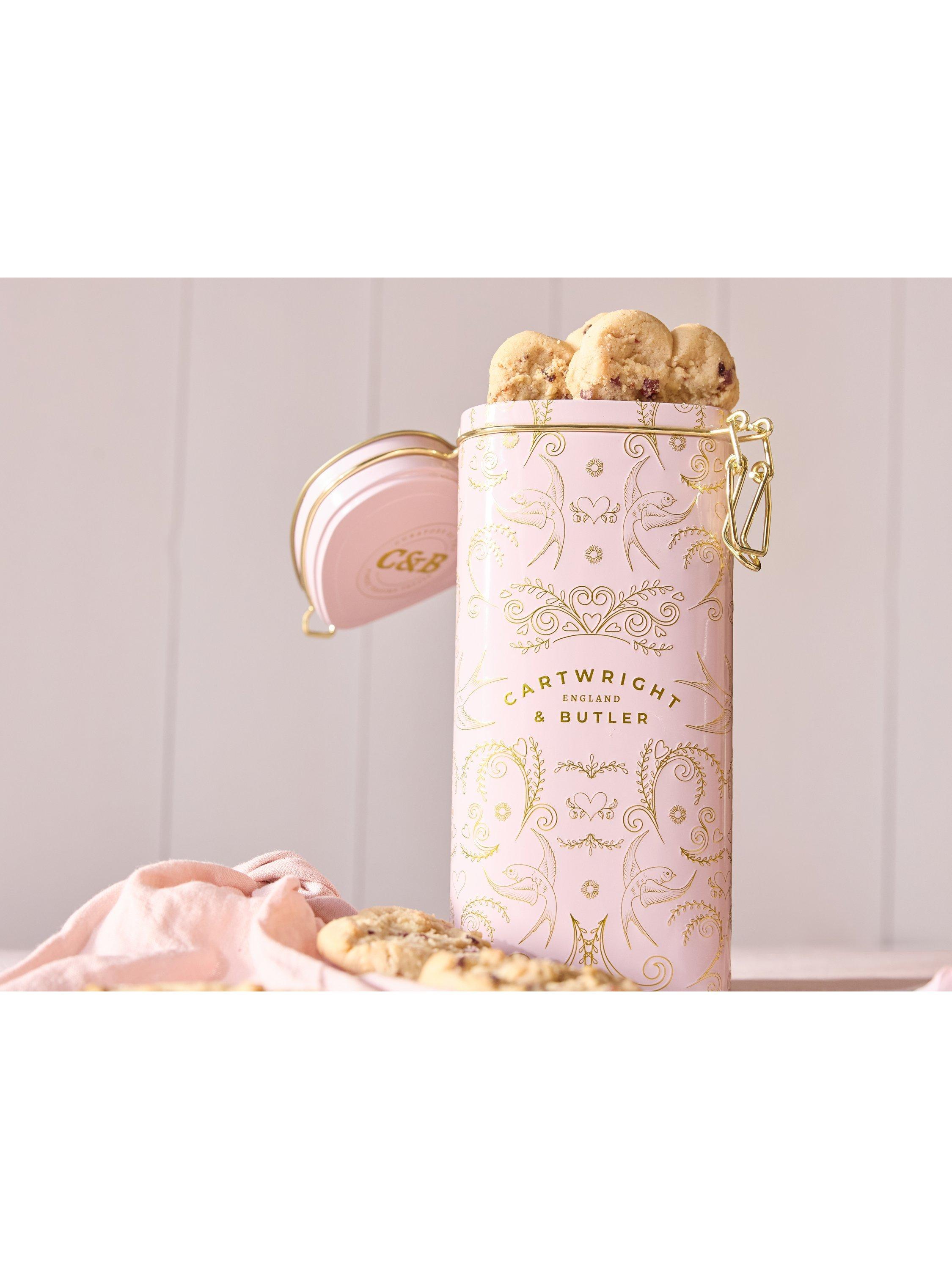 Cartwright & Butler heart-shaped biscuits tin raspberry white chocolate 200g - British product