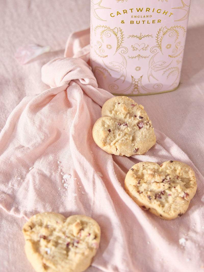 Cartwright & Butler heart-shaped biscuits tin raspberry white chocolate 200g - British product