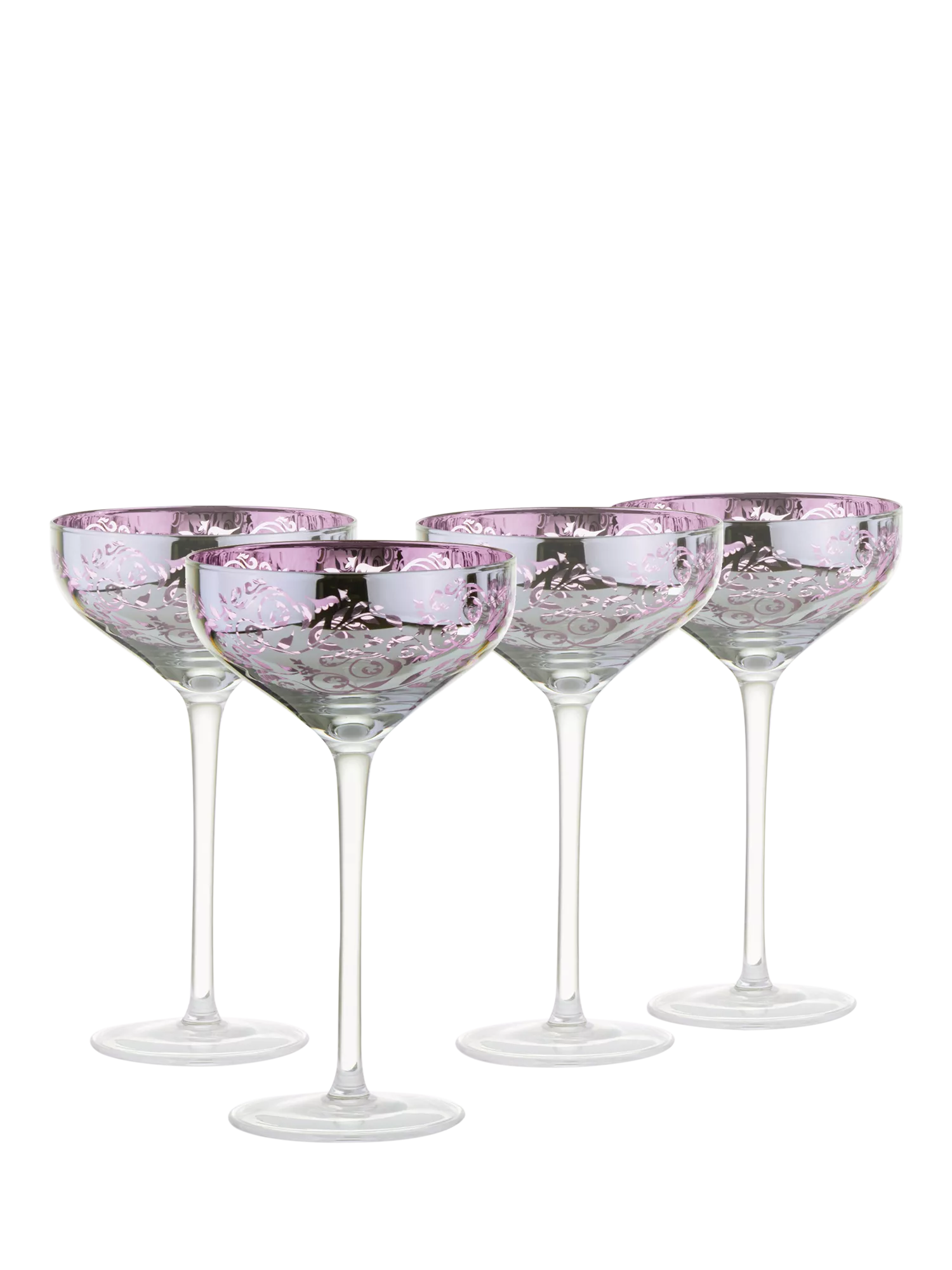 Artland filigree coupe cocktail glasses set of 4 lilac, imported from the UK