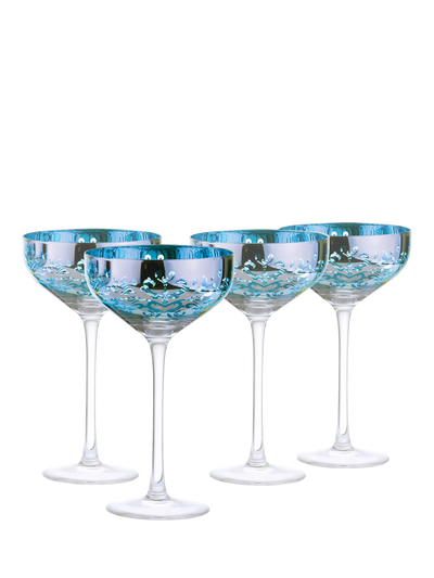 John Lewis Artland Filigree Electroplated Coupe Cocktail Glasses, Set of 4, 350ml, Blue- Buy online at McGrocer
