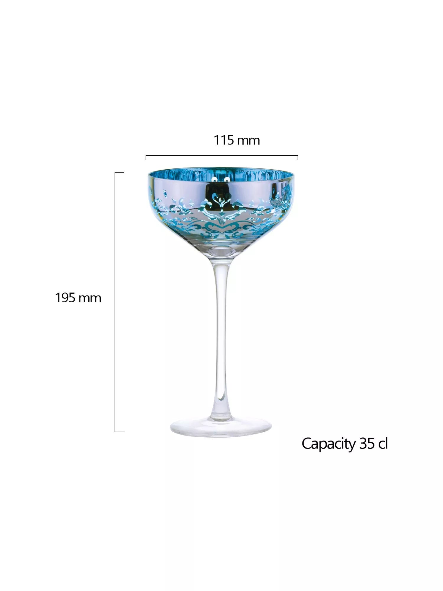 Artland coupe cocktail glasses with electroplated filigree 350ml - British product