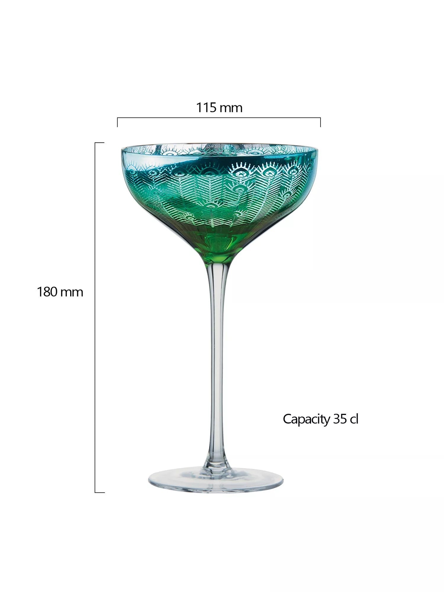 Artland Peacock green coupe cocktail glass set of 2 - British product