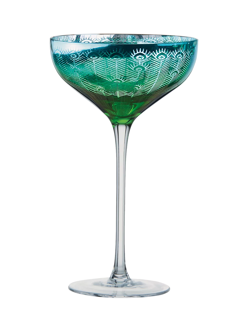 Artland Peacock green coupe cocktail glass set of 2 - British product