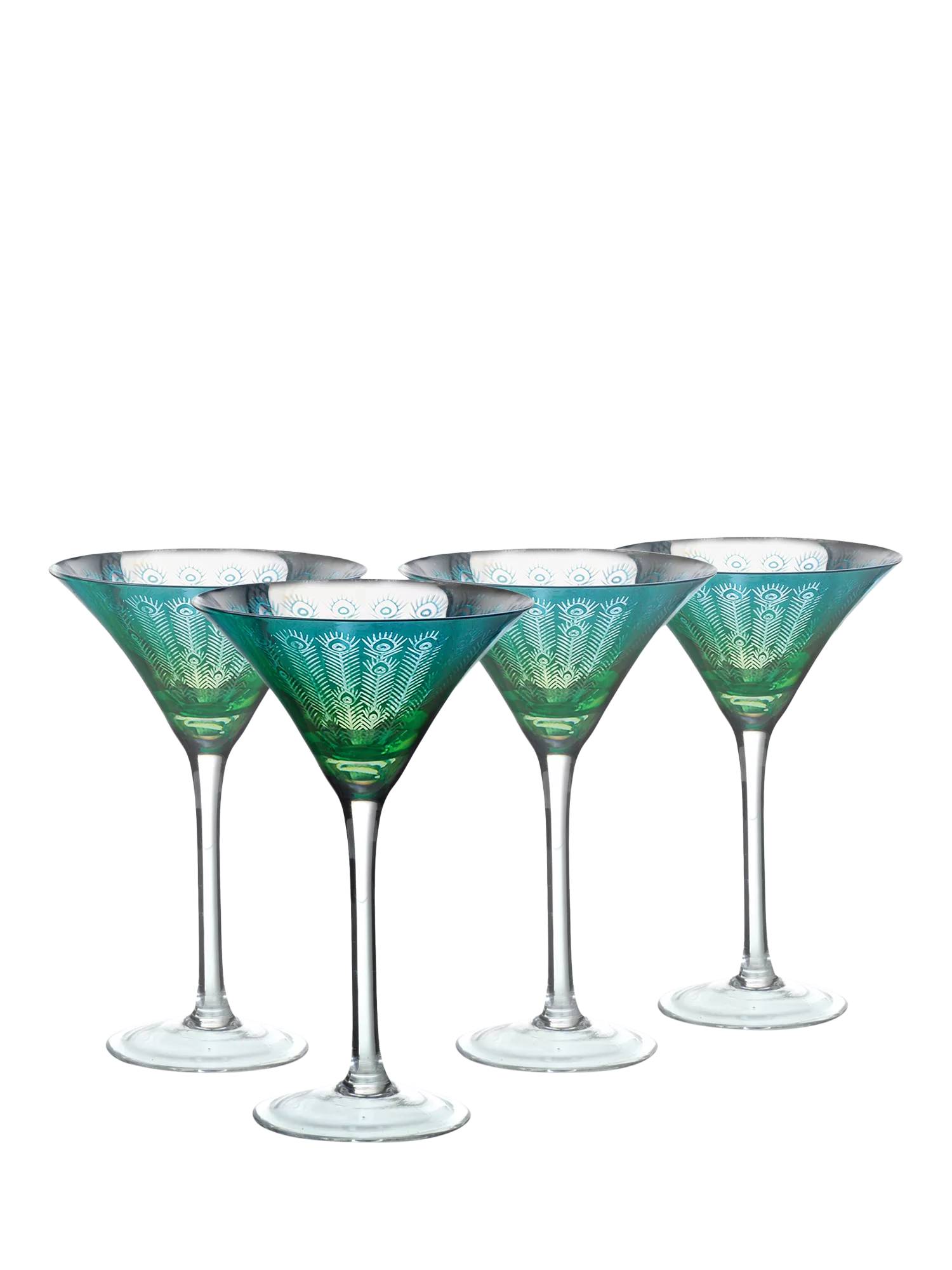 Artland Peacock electroplated martini cocktail glass set green 250ml, UK version