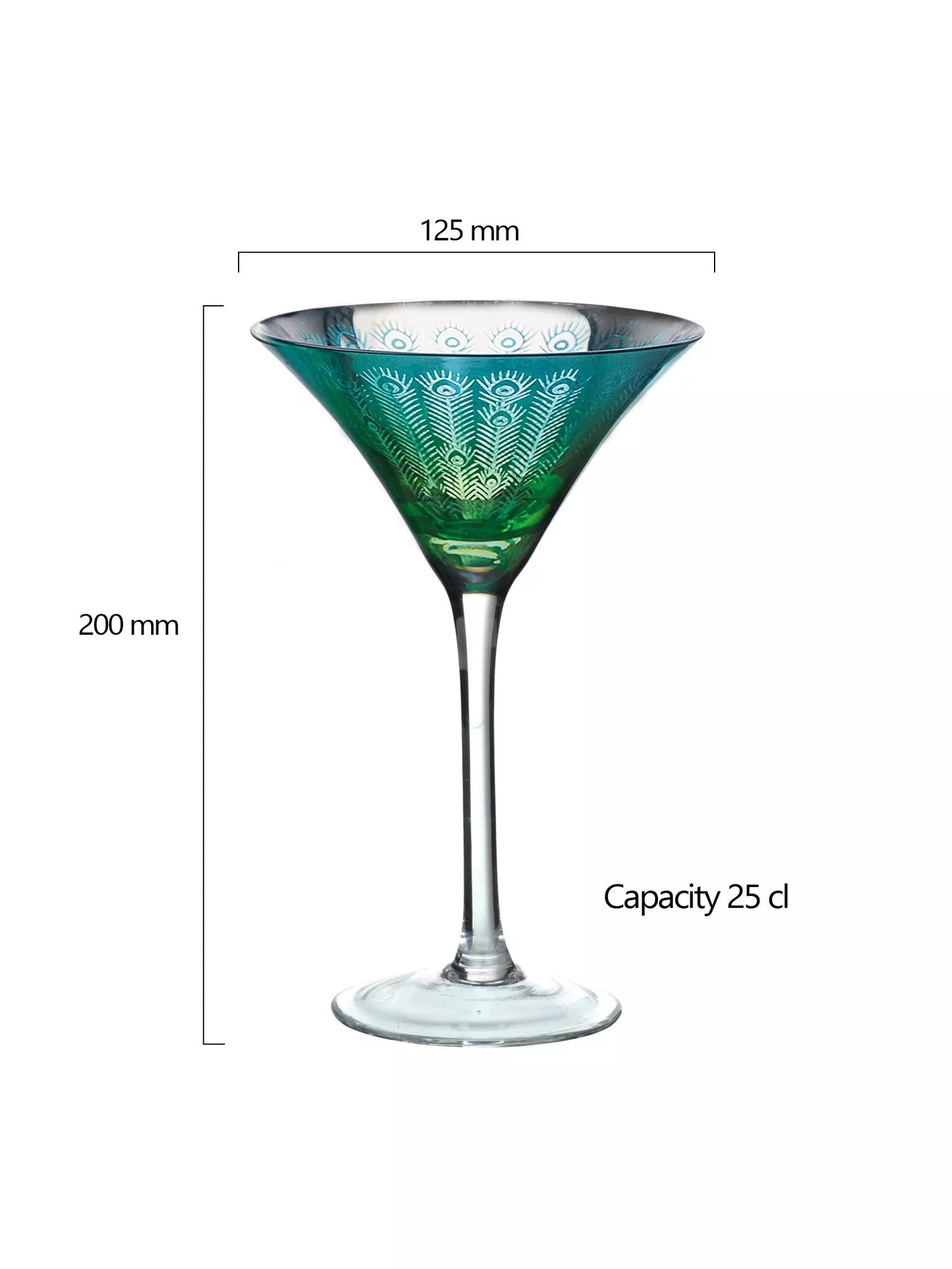 Artland Peacock electroplated martini cocktail glass set green 250ml, UK version