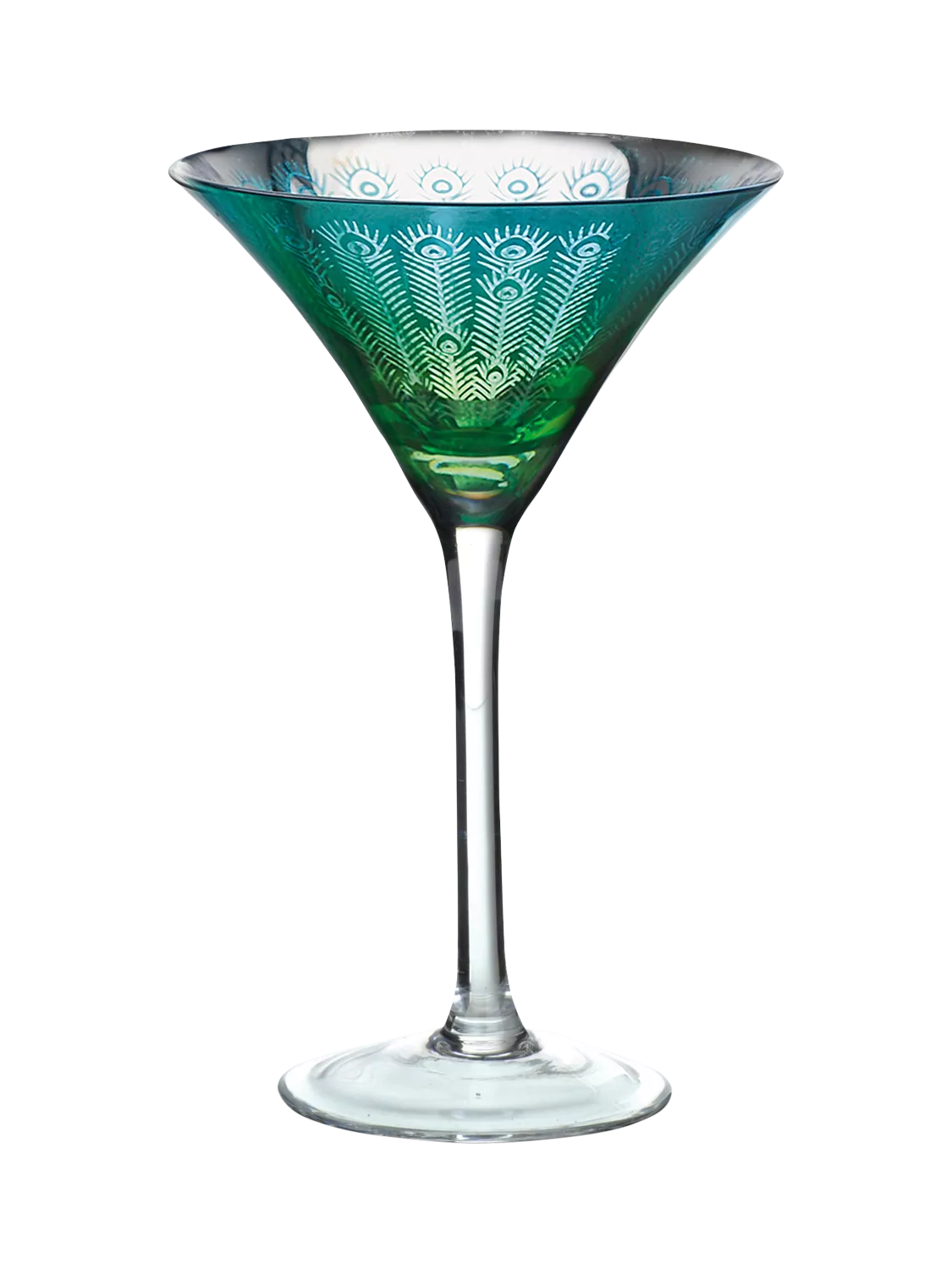 Artland Peacock electroplated martini cocktail glass set green 250ml, UK version