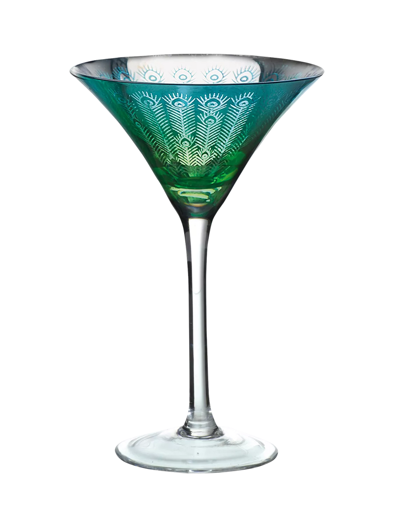 Artland Peacock electroplated martini cocktail glass set green 250ml, UK version