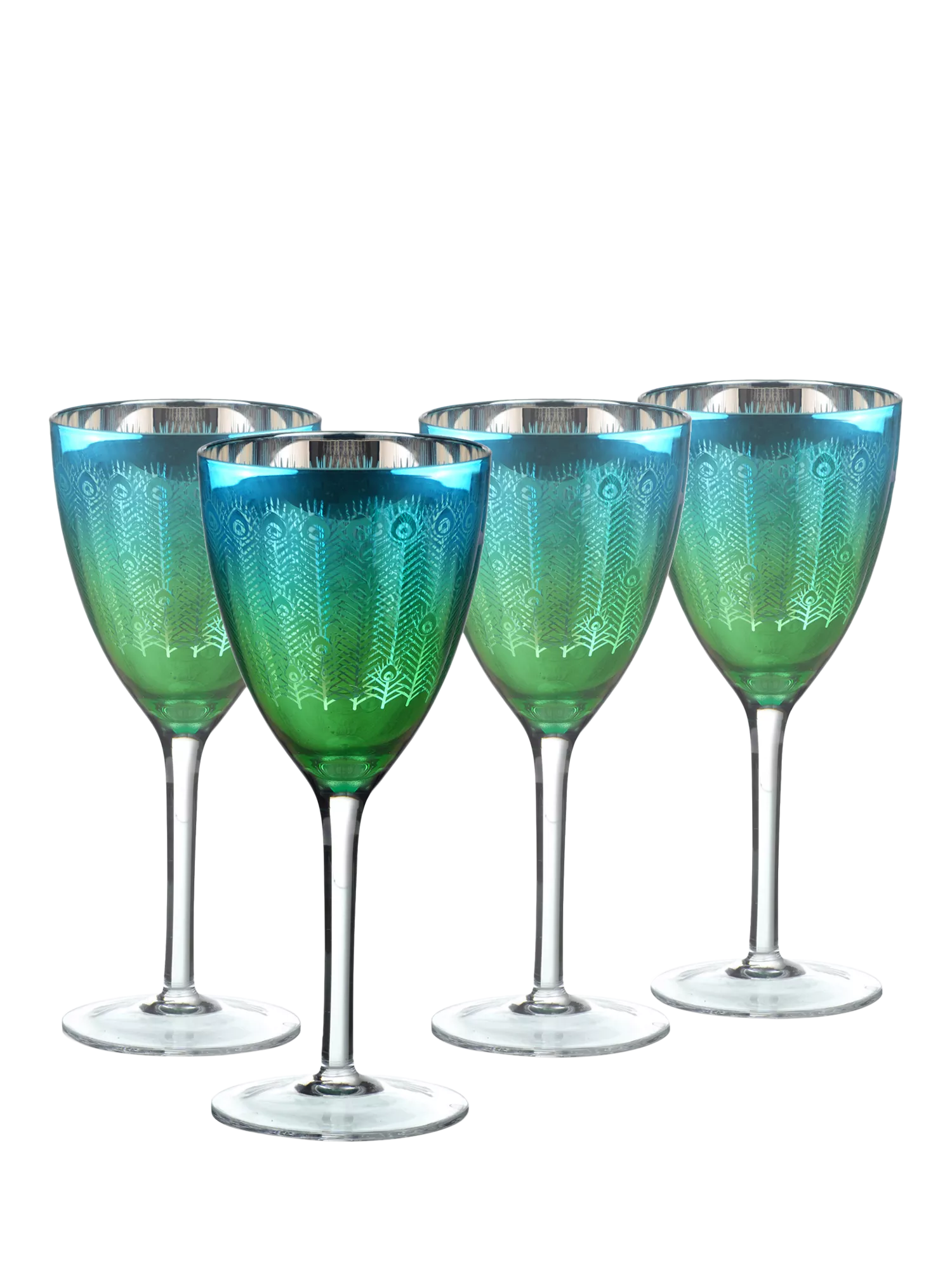 Artland Peacock electroplated green wine glasses 350ml pair (British brand)