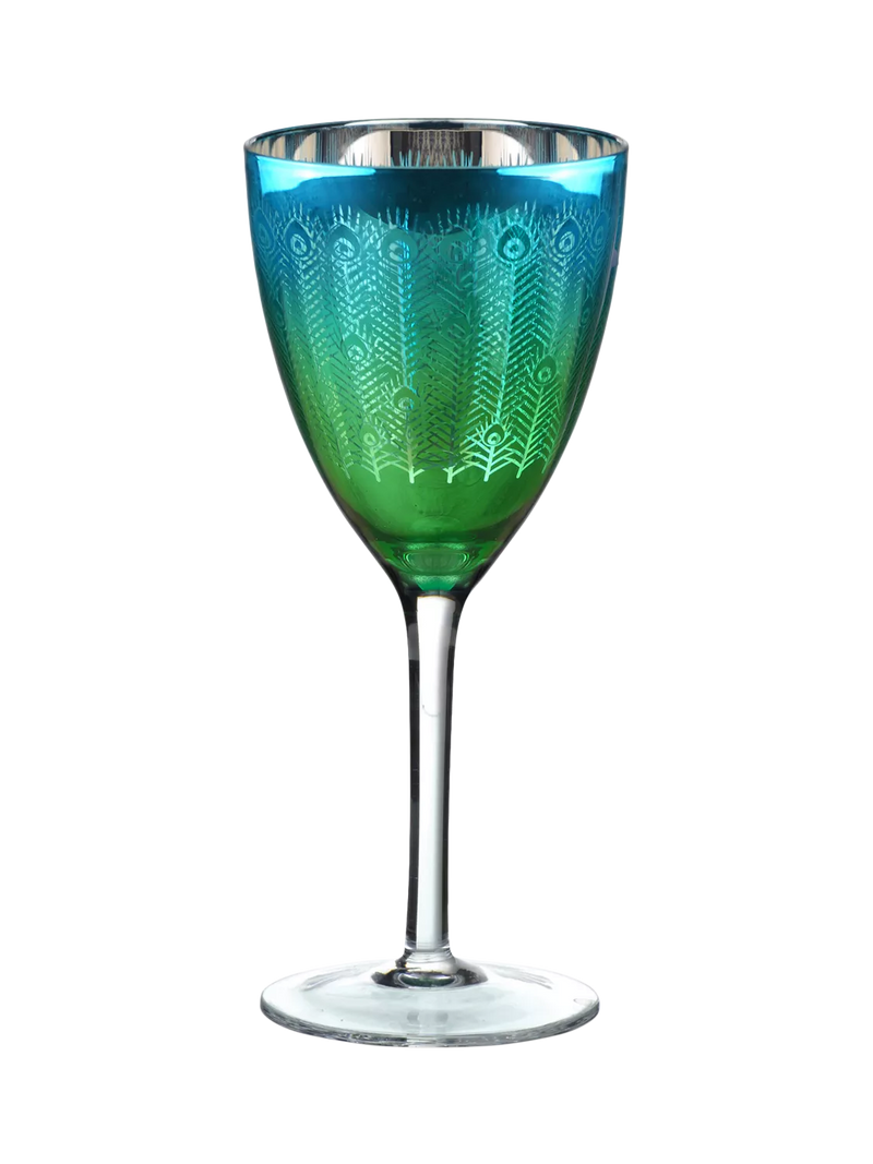 Artland Peacock electroplated green wine glasses 350ml pair (British brand)