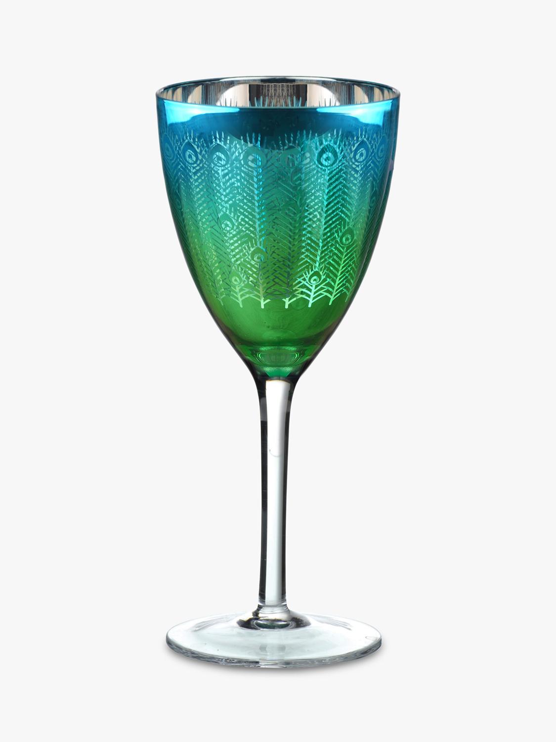 Artland Peacock electroplated green wine glasses 350ml pair (British brand)