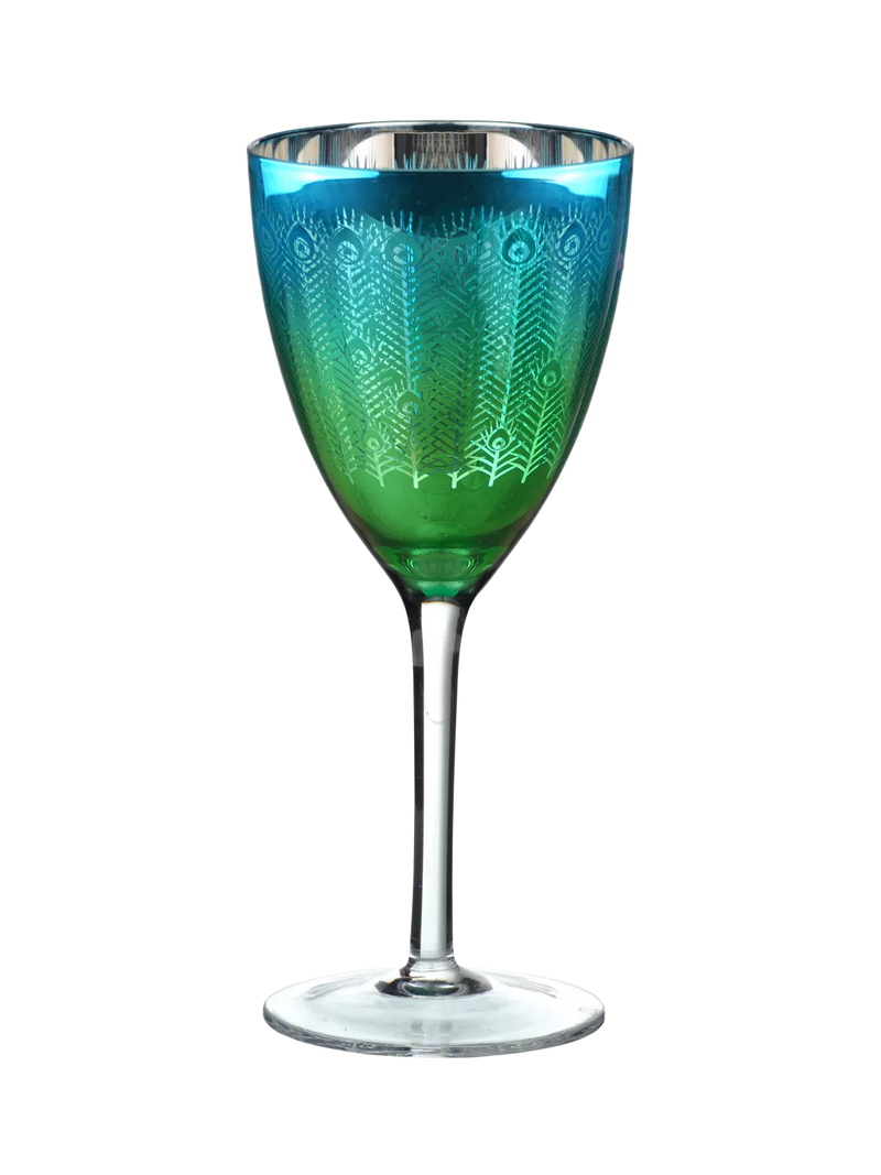 Artland Peacock electroplated green wine glasses 350ml pair (British brand)