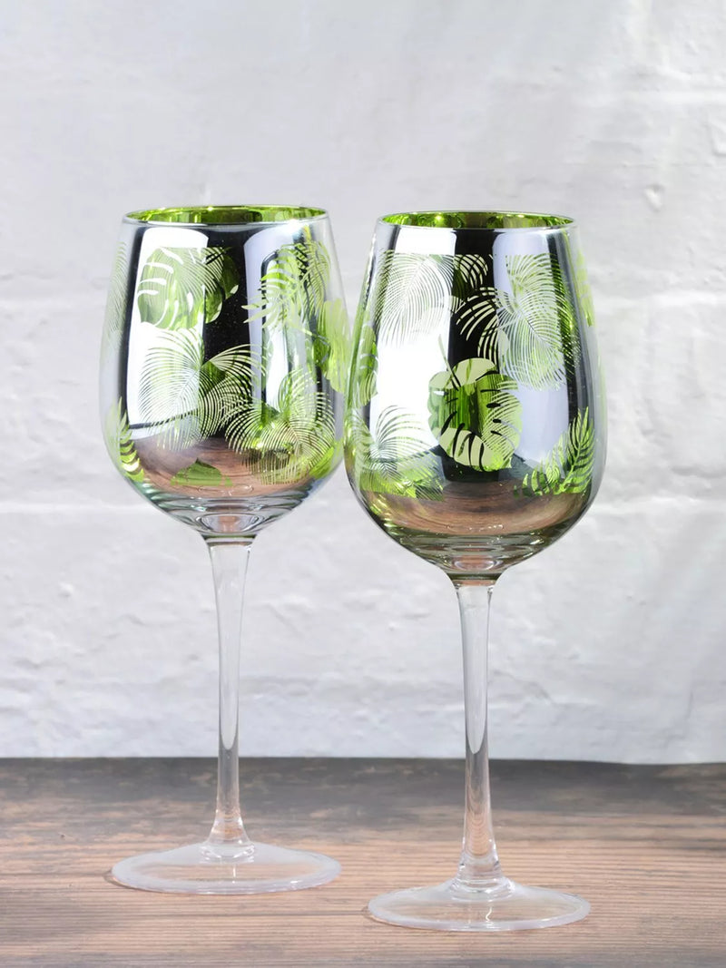 Artland tropical leaves electroplated wine glasses 500ml - British product