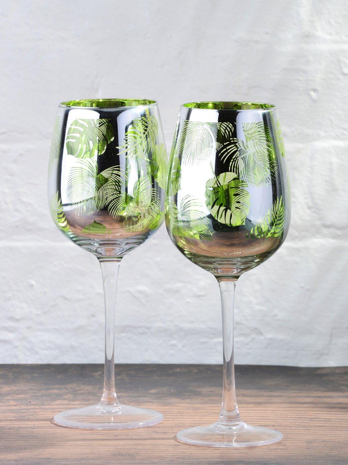 Artland tropical leaves electroplated wine glasses 500ml - British product