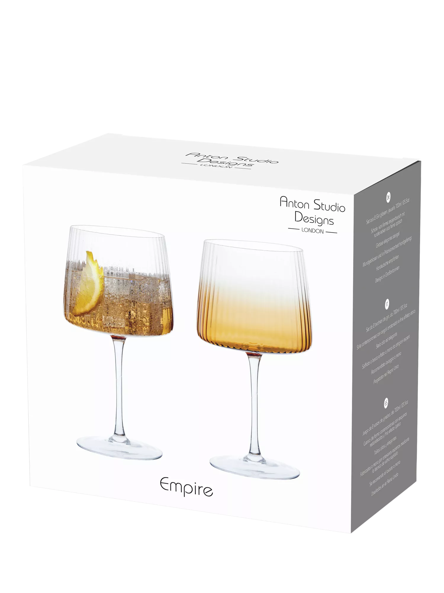 Anton Studio Designs Empire gin glasses 700ml amber set of 4, imported from the UK