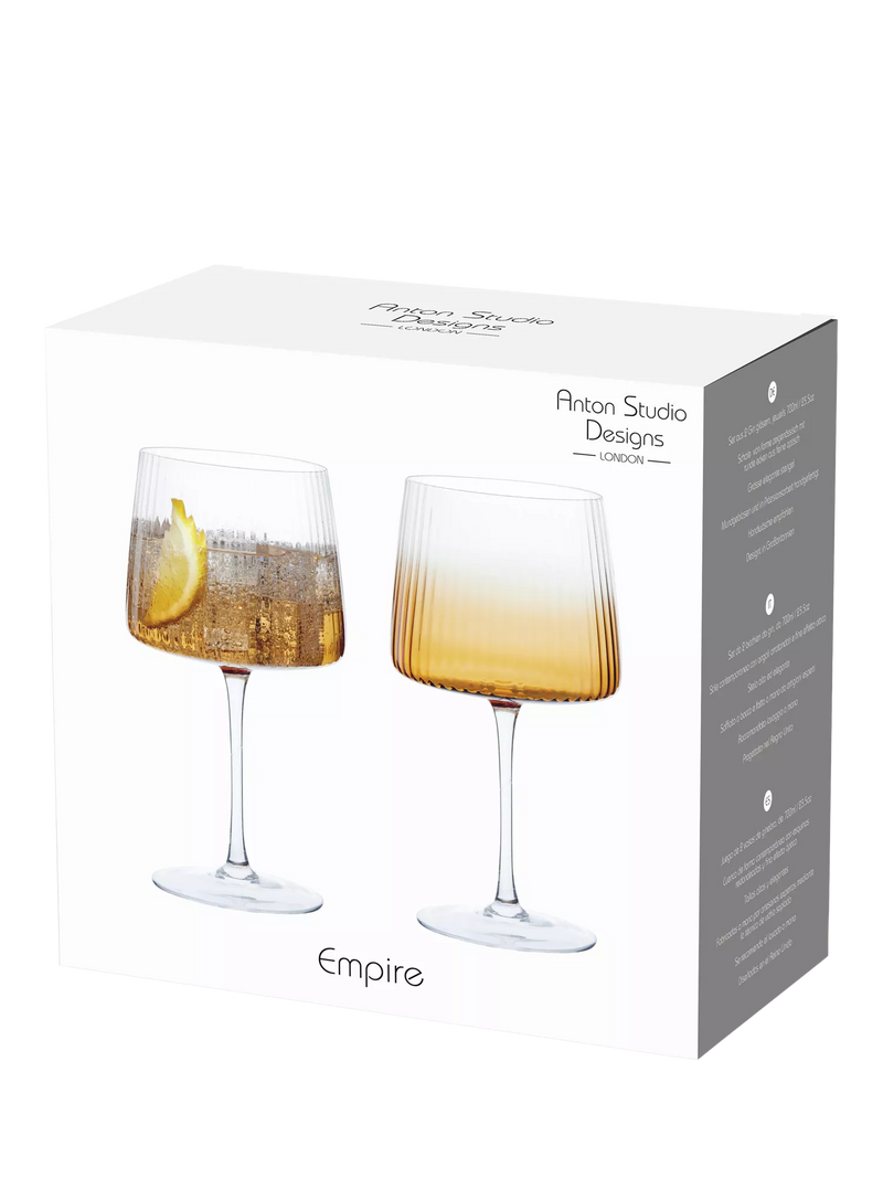 Anton Studio Designs Empire gin glasses 700ml amber set of 4, imported from the UK