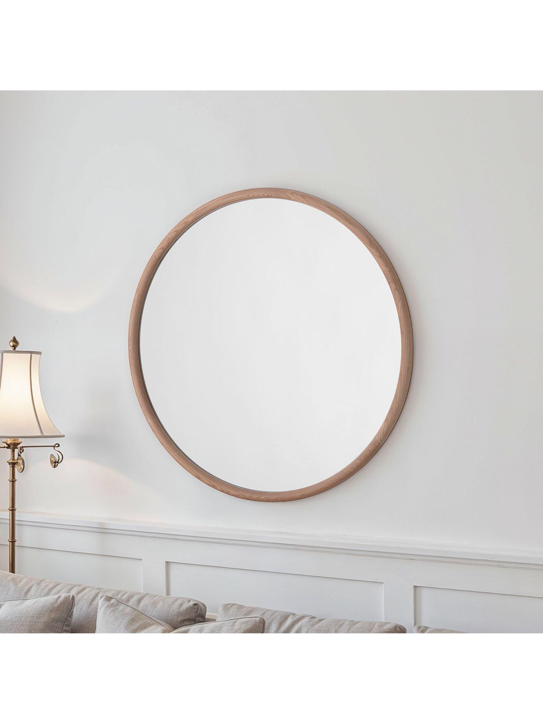 Yearn round wall mirror oak wood frame 60cm - British product