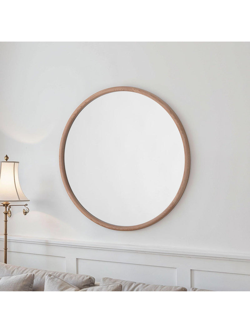 Yearn round wall mirror oak wood frame 60cm - British product