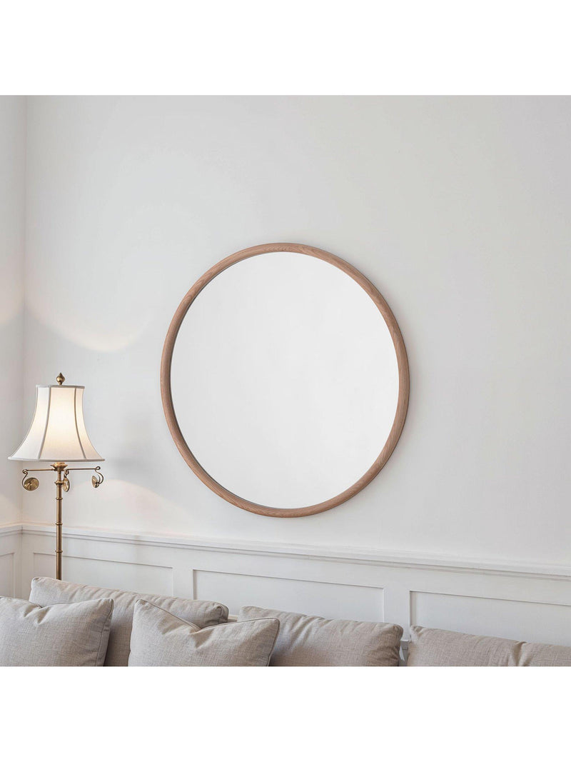 Yearn round wall mirror oak wood frame 60cm - British product