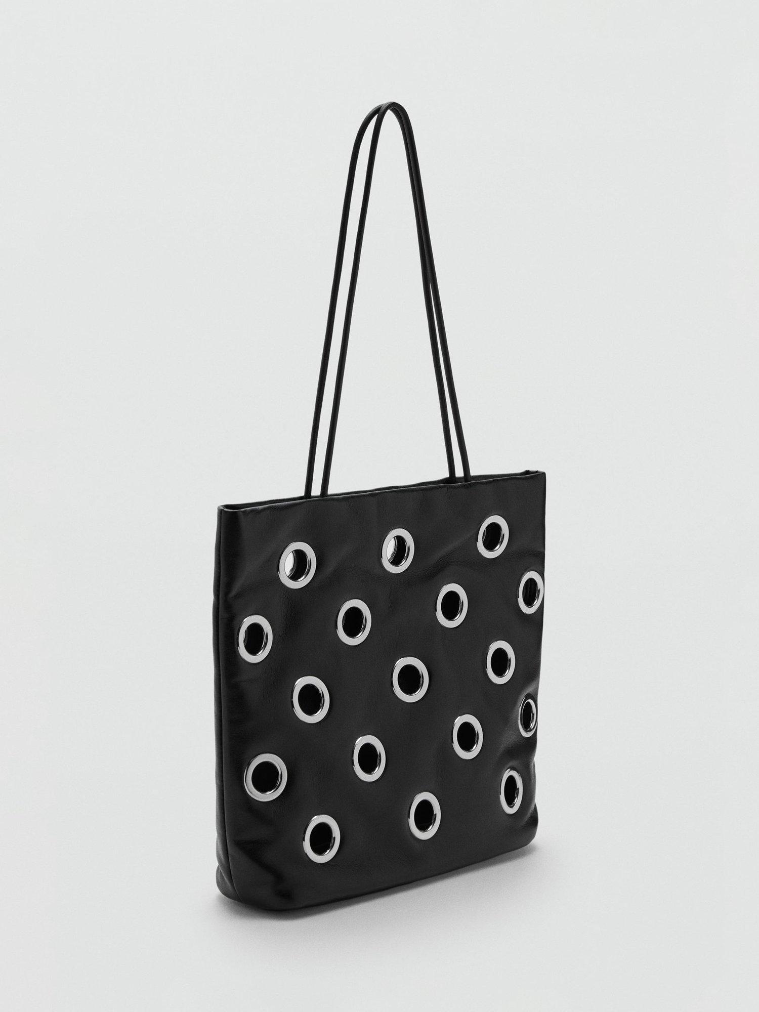 Mango Abra eyelet tote bag black, imported from the UK