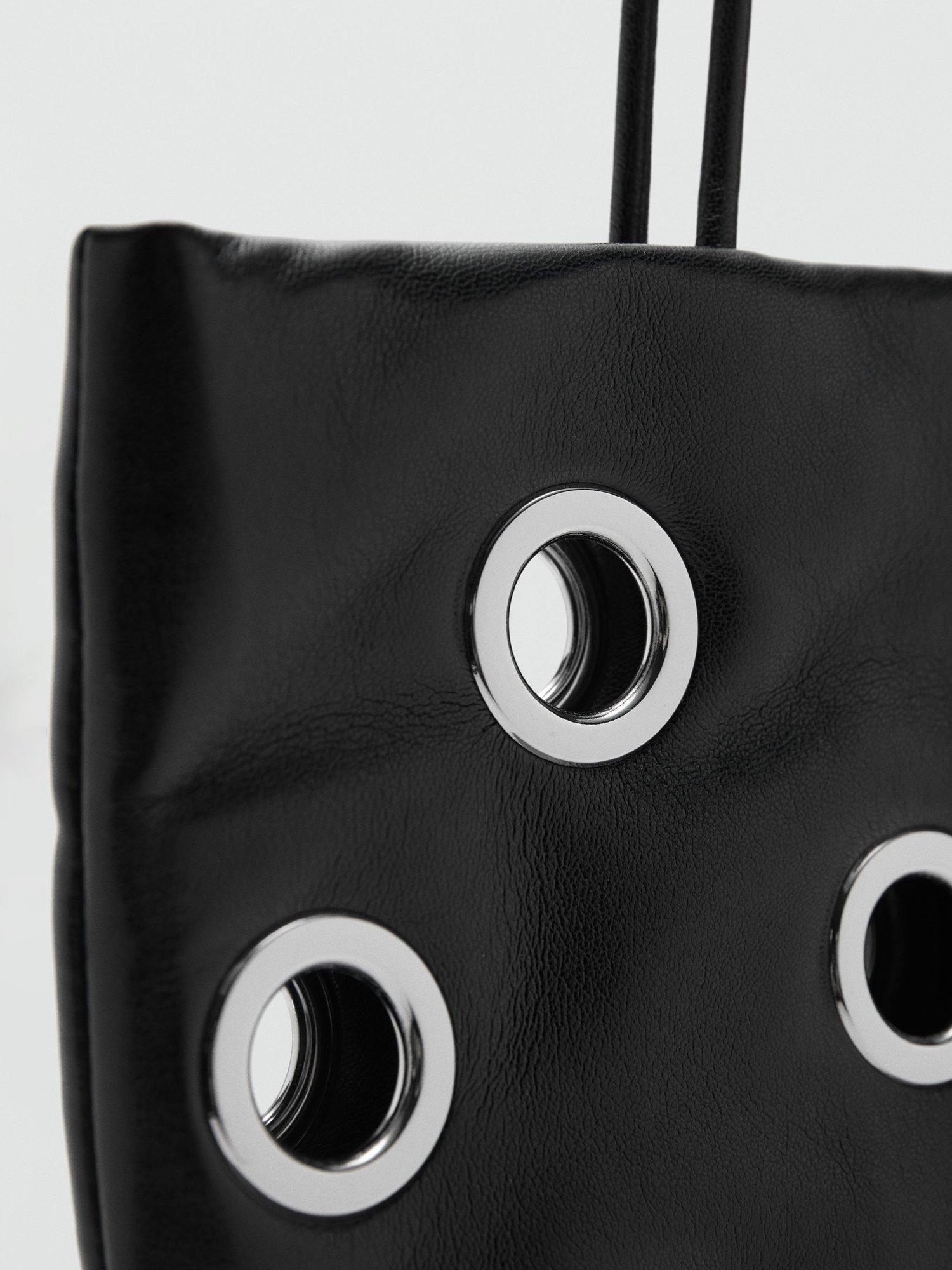 Mango Abra eyelet tote bag black, imported from the UK