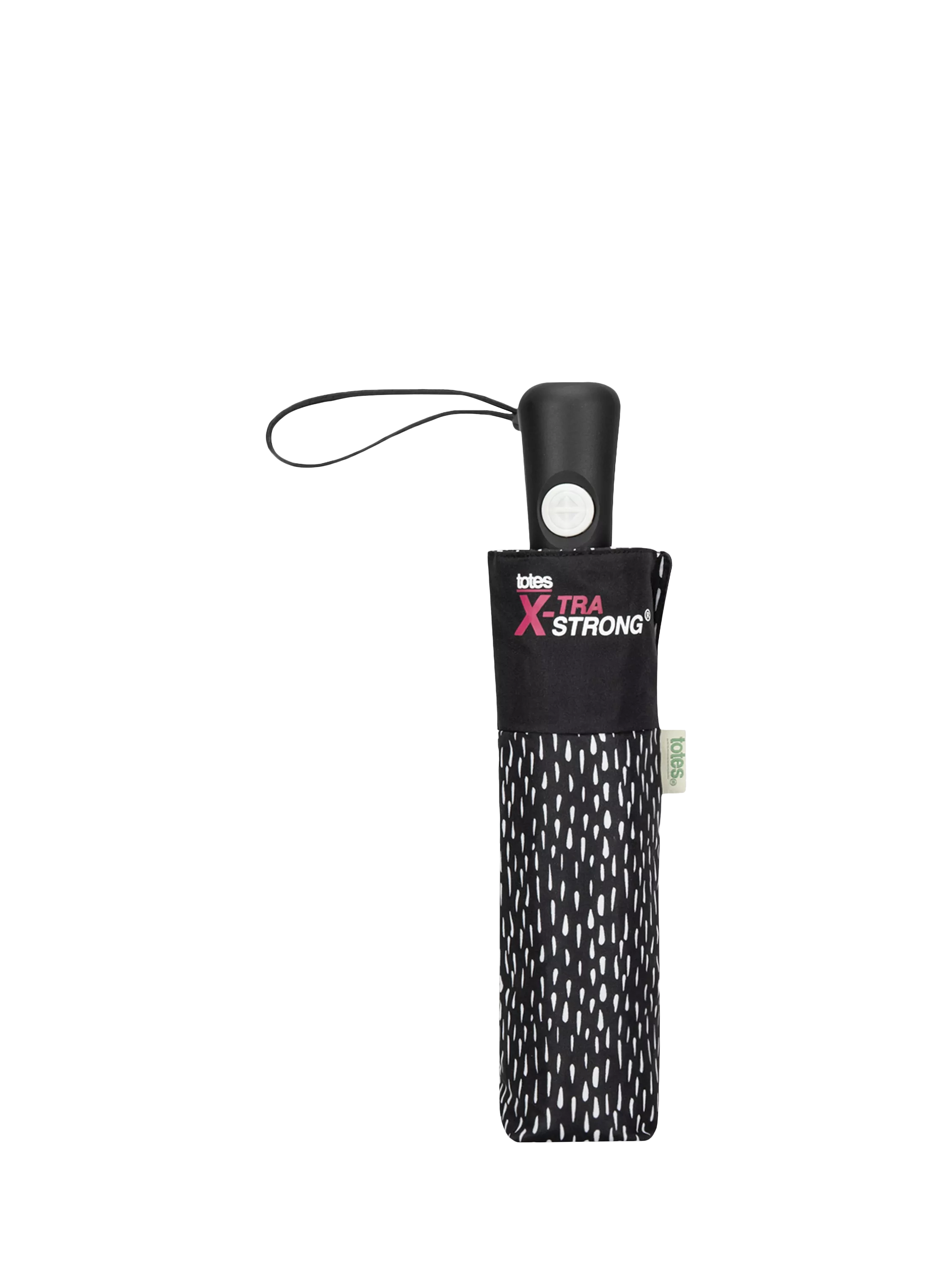 totes automatic umbrella black white drops print (British brand)