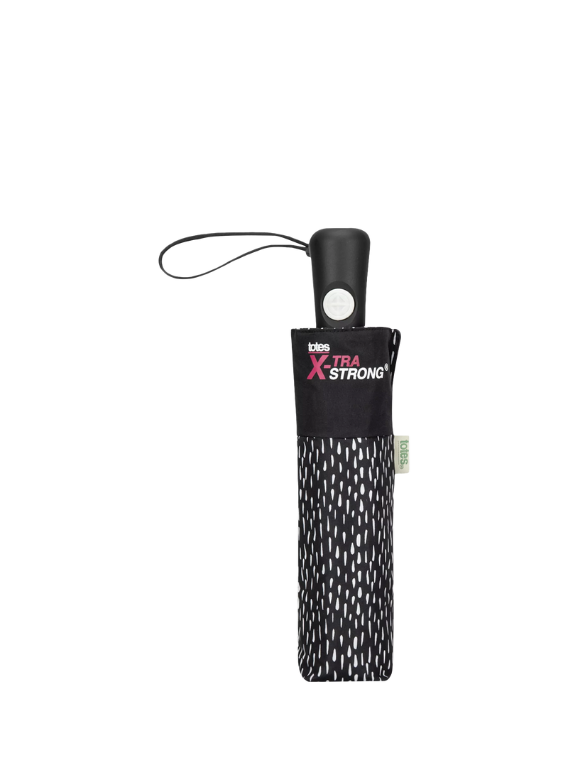 totes automatic umbrella black white drops print (British brand)