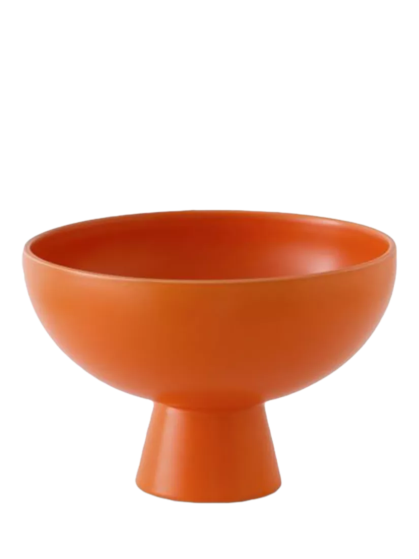 raawii Strøm medium earthenware footed serve bowl 19cm vibrant orange, UK version