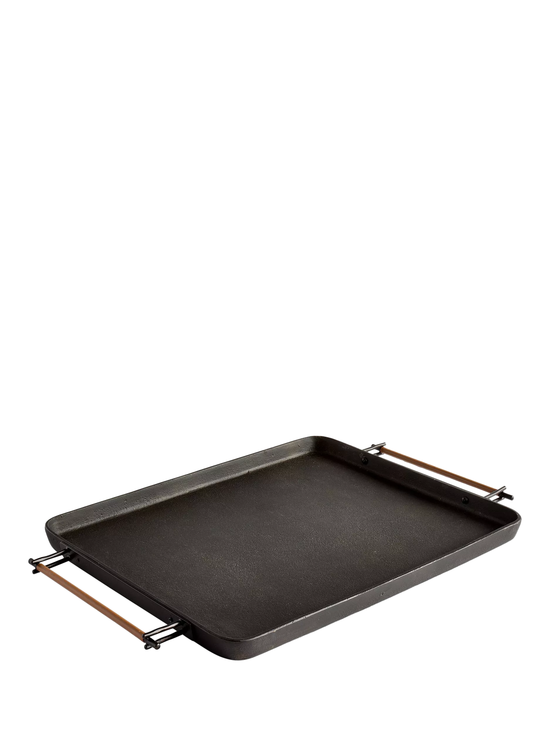 Pottery Barn Beltic aluminium tray with leather handles, imported from the UK