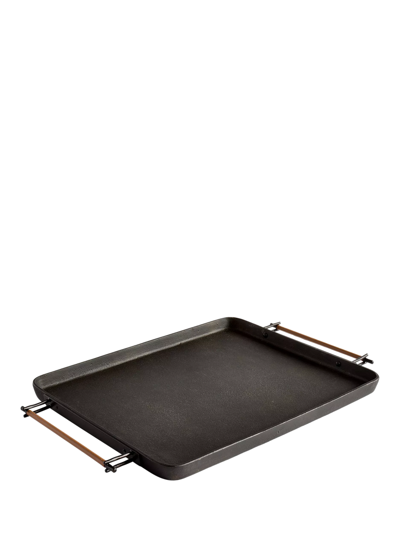 Pottery Barn Beltic aluminium tray with leather handles, imported from the UK
