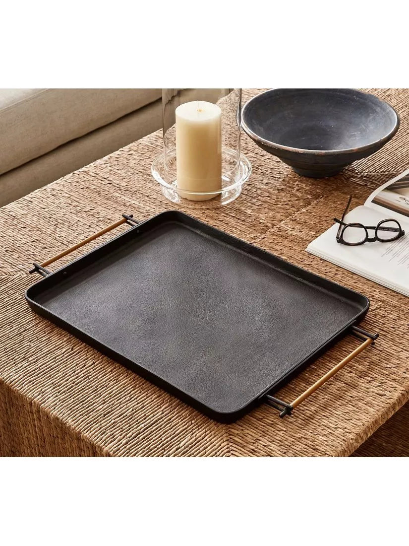 Pottery Barn Beltic aluminium tray with leather handles, imported from the UK