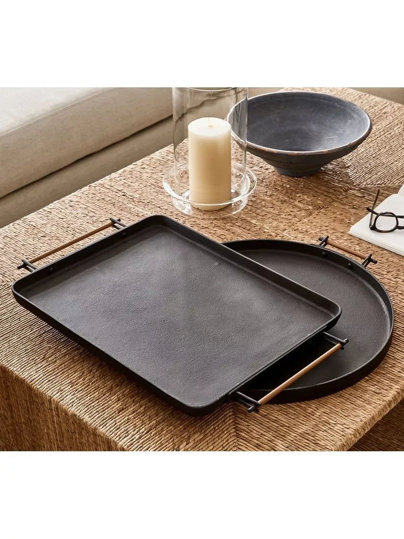 Pottery Barn Beltic aluminium tray with leather handles, imported from the UK