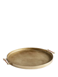 Pottery Barn Beltic round aluminium tray with leather handles, 51cm, UK version