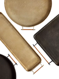 Pottery Barn Beltic round aluminium tray with leather handles, 51cm, UK version