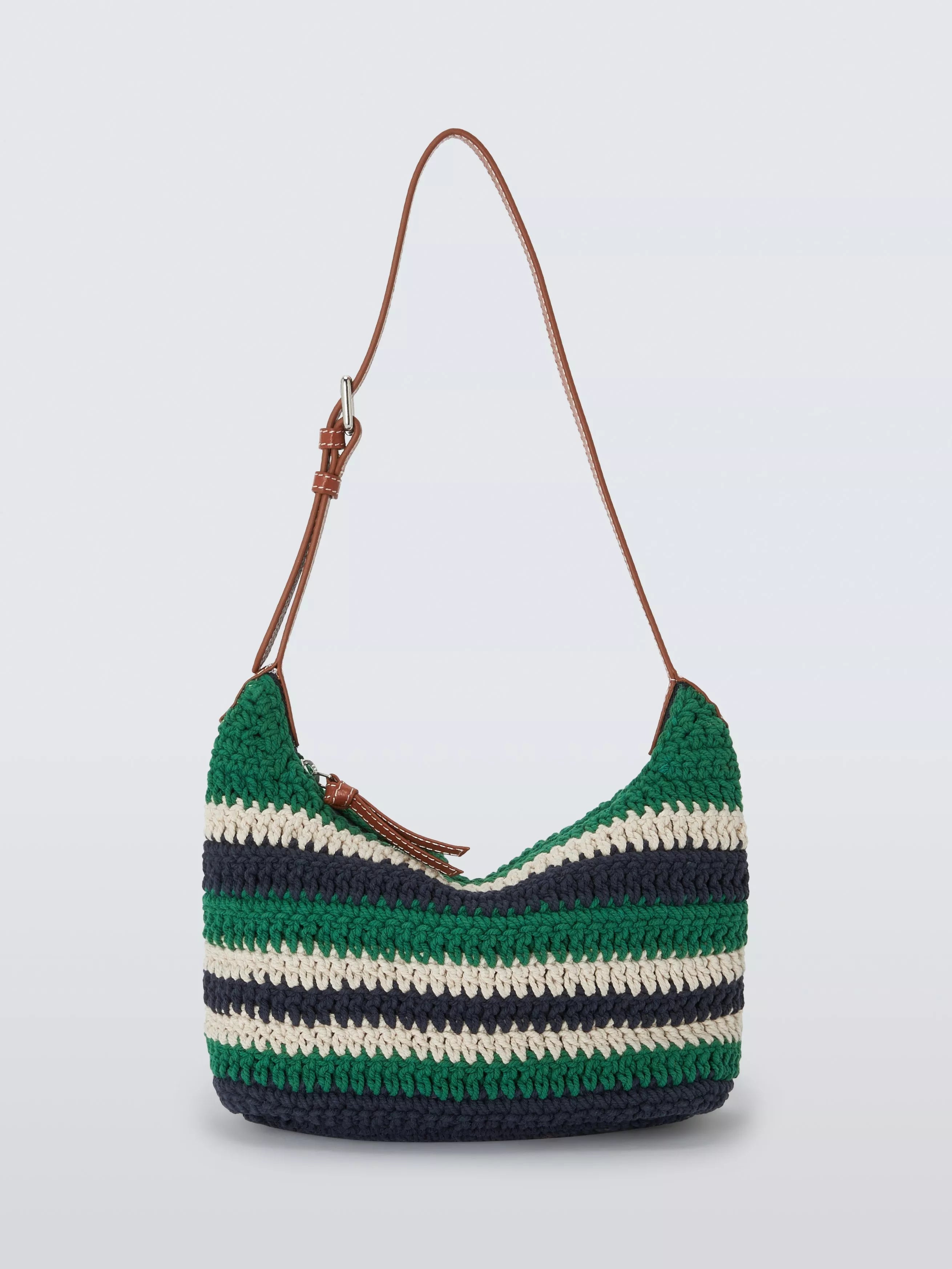 John Lewis knitted mini tote bag green navy striped (British brand)